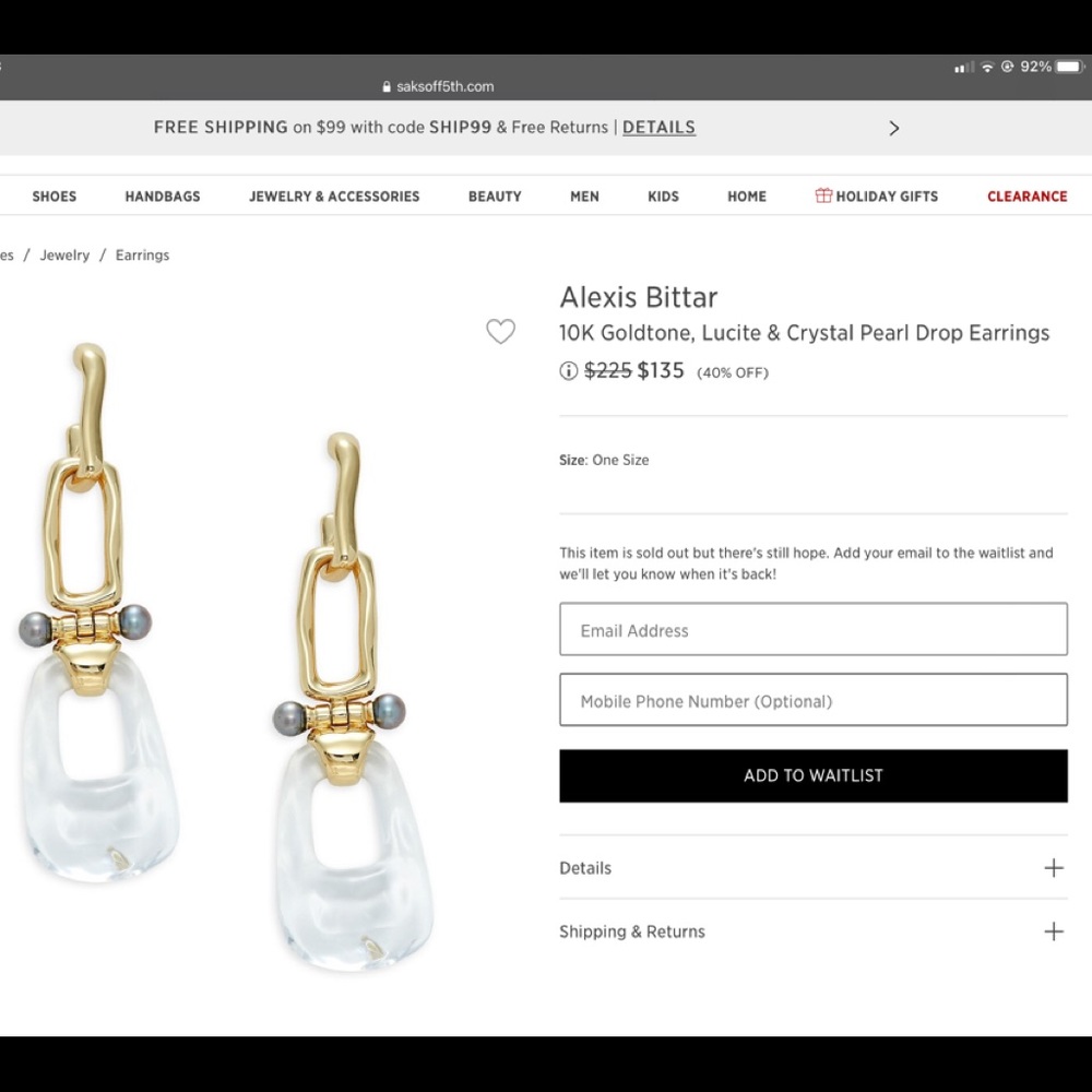 Alexis Bittar; 10K Goldtone, Lucite; Crystal Pearl Drop Earrings